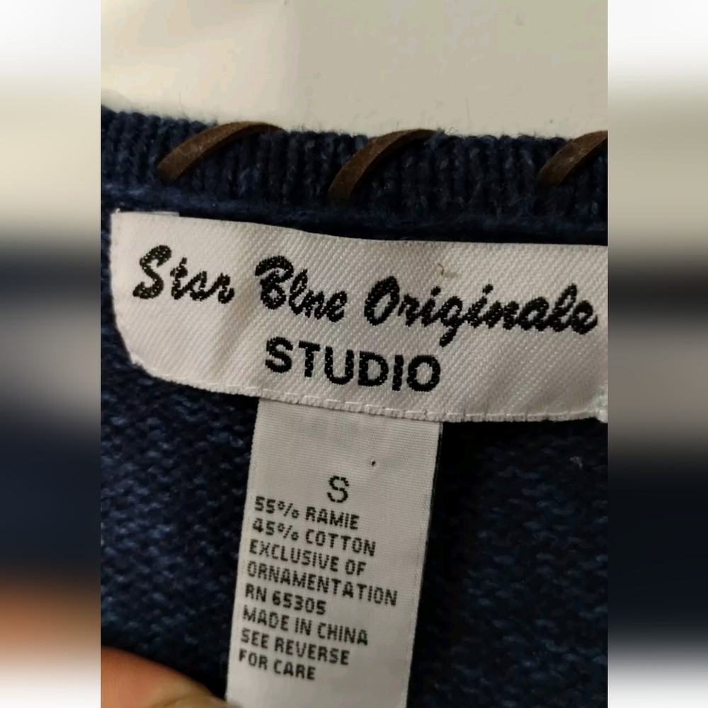 Vintage Star Blue Originale Studio Small Sunflower Embroidered Patchwork Vest - Picture 4 of 8
